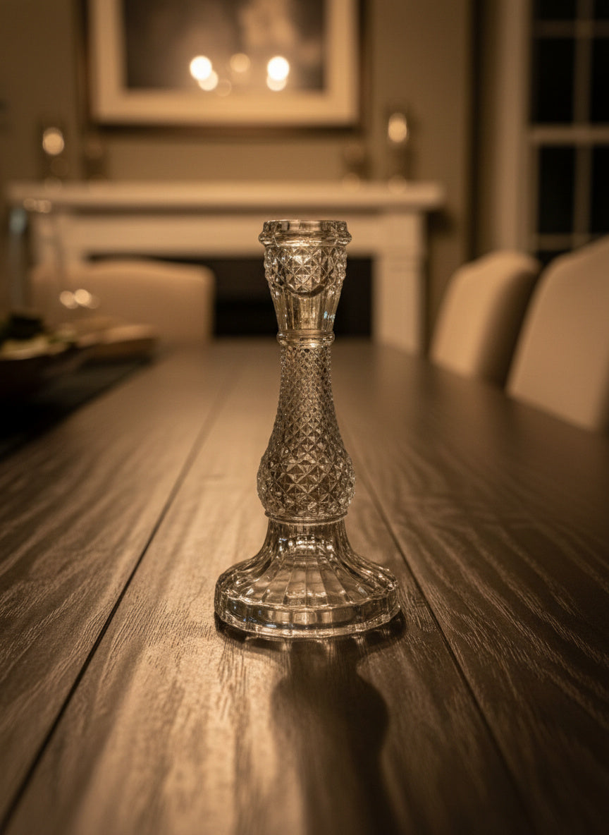 FRENCH RELIEF GLASS CANDLESTICK