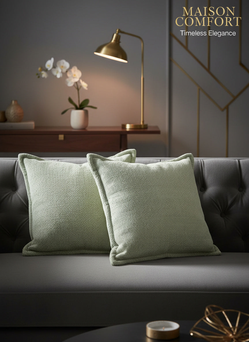 GREEN LINEN THROW PILLOW